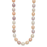 14k 8-9mm Pink/Purple/White Alternating Color Rice Freshwater Cultured Pearl 18 inch Necklace