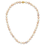 14k 8-9mm Pink/Purple/White Semi-Round Freshwater Cultured Pearl and Diamond-cut Beaded 18 inch Necklace