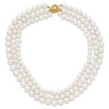 14k 8-9mm White Near-Round Freshwater Cultured Pearl 3-Strand 16 inch Necklace