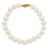 14k 8-9mm White Near-Round Freshwater Cultured Pearl 7.5 inch Bracelet