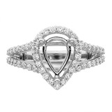 True Origin 14K White Gold 7/8 carat Lab Grown Diamond VS  D E F  Semi Mount Pear Halo Engagement Ring