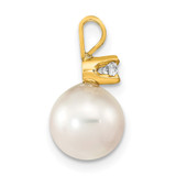 14k 8-9mm White Round Akoya Saltwater Cultured Pearl and 1/10 Carat Diamond Pendant