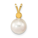 14k 8-9mm White Round Akoya Saltwater Cultured Pearl and 1/10 Carat Diamond Pendant