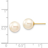 14k 8-9mm White Round Akoya Saltwater Cultured Pearl Stud Post Earrings