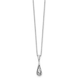 White Ice Sterling Silver Rhodium-plated 18 Inch Diamond Filigree Teardrop Necklace with 2 Inch Extender