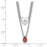White Ice Sterling Silver Rhodium-plated 18inch Diamond Heart and Garnet Teardrop Necklace plus 2 inch Extender