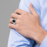 White Night Sterling Silver Black Rhodium-plated Diamond and Onyx Oval Men's Ring - QR-3B47D45B-2683