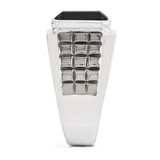 White Night Sterling Silver Black Rhodium-plated Diamond and Onyx Square Men's Ring - QR-92EBC00B-4873