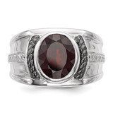 White Night Sterling Silver Black Rhodium-plated Garnet and Diamond Oval Men's Ring - QR-7CB33B3C-6074