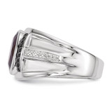 White Night Sterling Silver Black Rhodium-plated Garnet and Diamond Oval Men's Ring - QR-E7CAAC1E-5956