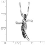 White Night Sterling Silver Rhodium-plated Black and White Diamond Cross 18 Inch Necklace with 2 Inch Extender - QP-DCF81200-5646