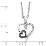White Night Sterling Silver Rhodium-plated Black and White Diamond Double Heart 18 Inch Necklace with 2 Inch Extender - QP-1DCD4A8E-2886