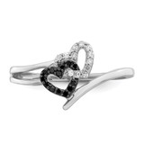 White Night Sterling Silver Rhodium-plated Black and White Diamond Double Heart Ring - QR-3D71D6FF-1575