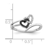 White Night Sterling Silver Rhodium-plated Black and White Diamond Double Heart Ring - QR-657D888A-6607