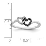 White Night Sterling Silver Rhodium-plated Black and White Diamond Double Heart Ring - QR-67AA93DA-1517