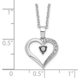 White Night Sterling Silver Rhodium-plated Black and White Diamond Heart 18 Inch Necklace with 2 Inch Extender - QP-851FB205-5675