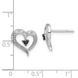 White Night Sterling Silver Rhodium-plated Black and White Diamond Heart Post Earrings - QE-9358A09B-9564