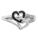 White Night Sterling Silver Rhodium-plated Black and White Diamond Heart Ring - QR-8B536789-9180