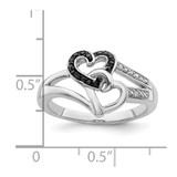 White Night Sterling Silver Rhodium-plated Black and White Diamond Heart Ring - QR-8B536789-9180