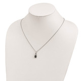 White Night Sterling Silver Rhodium-plated Black and White Diamond Rectangle Pendant 18 Inch Necklace with 2 Inch Extender