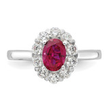 10k White Gold 5/8 carat Lab Grown Diamond VS/SI+ G+ and Oval Lab Created Ruby Halo Fashion Ring