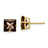 14k 8mm Square Smoky Quartz Earrings