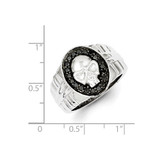 White Night Sterling Silver Rhodium-plated Black Diamond Oval Skull Men's Ring - QR-CFFEEFC0-8336