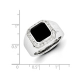 White Night Sterling Silver Rhodium-plated Diamond and Black Onyx Square Men's Ring - QR-A89A99BE-3551