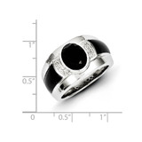 White Night Sterling Silver Rhodium-plated Diamond and Onyx Men's Ring - QR-0647CB3D-7000