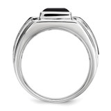 White Night Sterling Silver Rhodium-plated Diamond and Onyx Men's Ring - QR-F489A071-6099