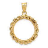 Wideband Distinguished Coin Jewelry 14k Diamond-cut with Rope 16.5mm Prong Coin Bezel Pendant