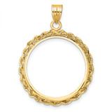 Wideband Distinguished Coin Jewelry 14k Diamond-cut with Rope 22.0mm Prong Coin Bezel Pendant