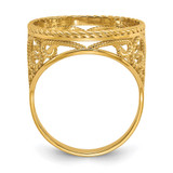 Wideband Distinguished Coin Jewelry 14k Ladies' Polished and Twisted Wire Scroll Design 16.5mm Coin Bezel Ring