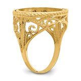 Wideband Distinguished Coin Jewelry 14k Ladies' Polished and Twisted Wire Scroll Design 16.5mm Coin Bezel Ring