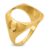 Wideband Distinguished Coin Jewelry 14k Men's Polished and Diamond-cut with Horseshoe Sides Square Shaped 16.5mm Coin Bezel Ring