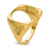 Wideband Distinguished Coin Jewelry 14k Men's Polished with Flying Eagle Side Square Shaped 16.5mm Coin Bezel Ring