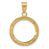 Wideband Distinguished Coin Jewelry 14k Polished Beaded and Diamond-cut 16.5mm Prong Coin Bezel Pendant
