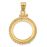 Wideband Distinguished Coin Jewelry 14k Polished Casted Rope 16.5mm x 1.35mm Screw Top Coin Bezel Pendant