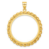 Wideband Distinguished Coin Jewelry 14k Polished Diamond-cut and Wide Twisted Wire 32.7mm Prong Coin Bezel Pendant