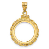 Wideband Distinguished Coin Jewelry 14k Polished Wide Twisted Wire 16.5mm x 1.35mm Screw Top Coin Bezel Pendant