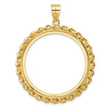 Wideband Distinguished Coin Jewelry 14k Polished Wide Twisted Wire 32.7mm Prong Coin Bezel Pendant