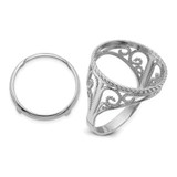 Wideband Distinguished Coin Jewelry 14k White Gold Ladies' Polished and Twisted Wire Scroll Design 16.5mm Coin Bezel Ring