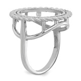 Wideband Distinguished Coin Jewelry 14k White Gold Ladies' Polished Textured and Diamond-cut Rope Edge 16.5mm Coin Bezel Ring