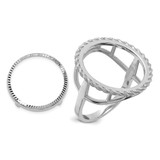 Wideband Distinguished Coin Jewelry 14k White Gold Ladies' Polished Textured and Diamond-cut Rope Edge 16.5mm Coin Bezel Ring