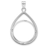 Wideband Distinguished Coin Jewelry 14k White Gold Polished and Diamond-cut Teardrop 22.0mm Prong Coin Bezel Pendant