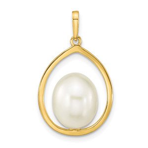 14k 9-10mm White Rice Freshwater Cultured Pearl Teardrop Pendant