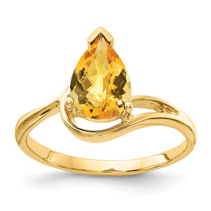 14k 9x6mm Pear Citrine Checker ring