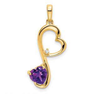 14k Amethyst and Diamond Heart Pendant - PM-34E1A424-2742