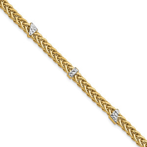 14K and  White Rhodium Polished 3.6mm Diamond-cut Flat Wheat 7.5 inch  Bracelet