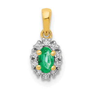 14k and Rhodium Diamond and Oval Emerald Pendant